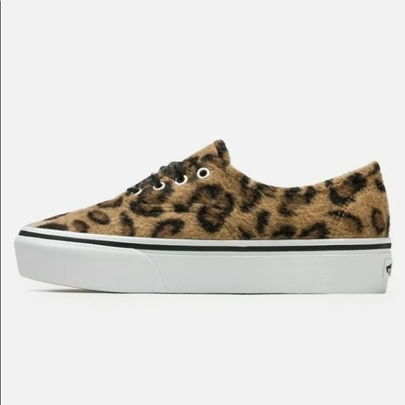 Vans authentic platform fuzzy leopard sneaker 🙀 woman size 5 beije brown - Picture 2 of 4